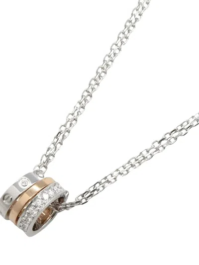 Pre-owned Cartier 2010s 18k Rose And White Gold Love Hoop Diamond Necklace In Silver