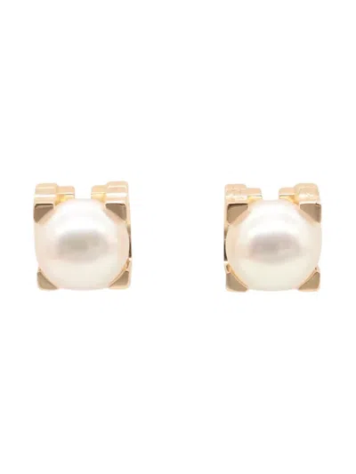 Pre-owned Cartier 2010s 18k Rose Gold C-do Akoya Pearl Earrings In Pink