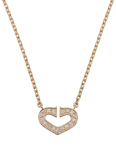 Pre-owned Cartier 2010s 18k Rose Gold C Heart Diamond Necklace