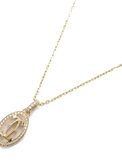 Pre-owned Cartier 2010s 18k Rose Gold Double C Diamond Necklace In Pink