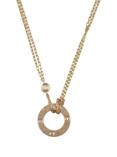 Pre-owned Cartier 2010s 18k Rose Gold Love Circle Diamond And Sapphire Necklace