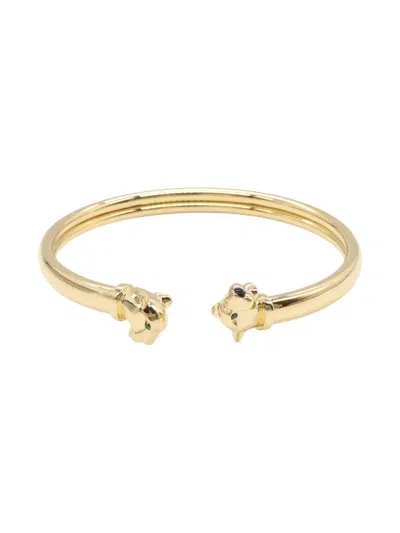Pre-owned Cartier 2010s 18k Rose Gold Panther Tsavorite And Onyx Bangle Bracelet In Pink