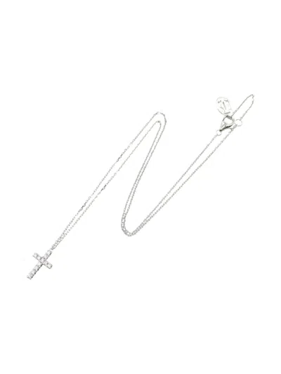 Pre-owned Cartier 2010s 18k White Gold Cross Diamond Necklace In Silver