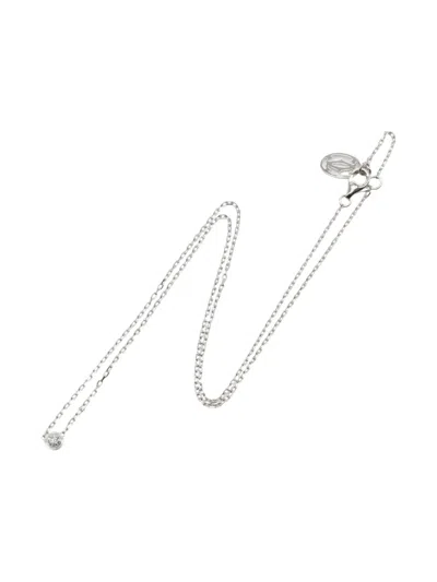 Pre-owned Cartier 2010s 18k White Gold Damour Solitaire Necklace In Silver
