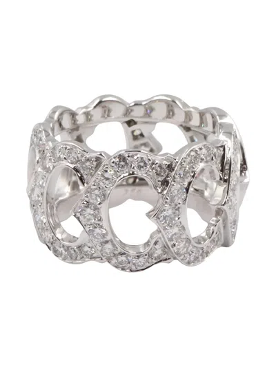 Pre-owned Cartier 2010s 18k White Gold Diamond C De  Ring In Silver