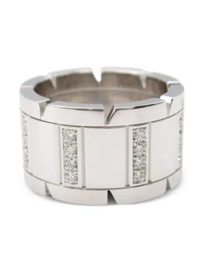 Pre-owned Cartier 2010s 18k White Gold Large Tank Française Diamond Ring In Silver