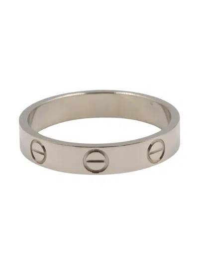 Pre-owned Cartier 2010s 18k White-gold Mini Love Screw-detail Ring In Silver