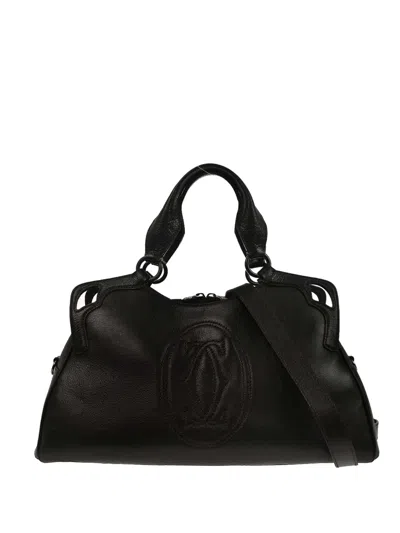 Pre-owned Cartier 2010s Marcello Logo-embossed Handbag In Brown