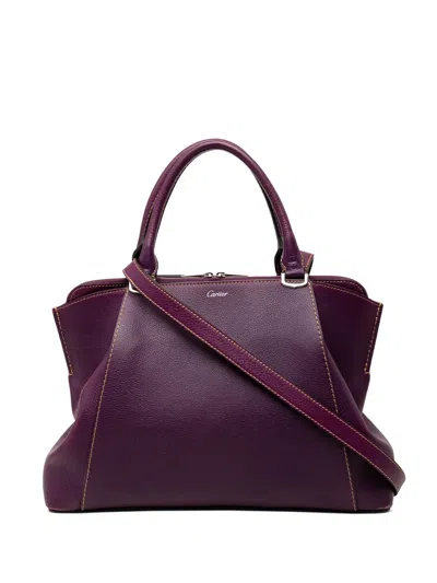Pre-owned Cartier 2015 Small Leather C De  Satchel In Purple