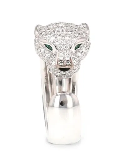 Pre-owned Cartier 2020s Panthère Diamond And Emerald Ring In Silver