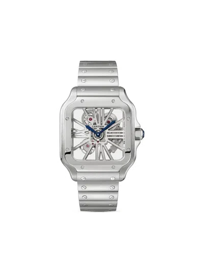 Pre-owned Cartier 2021 Santos Skeleton 39mm In Silver
