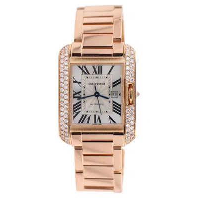 Pre-owned Cartier 22305  18k Rose Gold Tank Anglaise Diamond Automatic Watch Wt100003 Large In Red