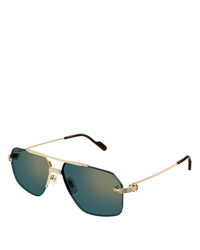 Cartier 24k Gold & Platinum Plated Navigator Sunglasses, 60mm In Gold/blue Mirrored Gradient