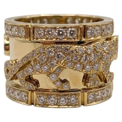 Pre-owned Cartier 3 Carat Diamond Panth�re De  18k Yellow Gold Band Ring