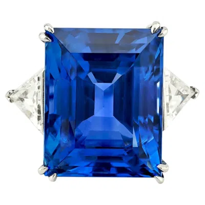 Pre-owned Cartier 39.0 Ct. Ceylon No-heat Sapphire & Diamond Ring Signed  In Blue
