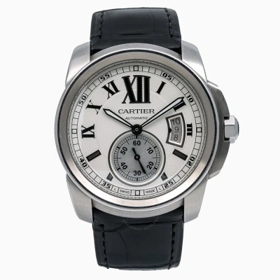 Cartier 42 Mm  Calibre De  Silver Dial Black Leather Men's Watch W7100037