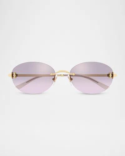 Cartier 54mm Metal Oval Sunglasses In Pink