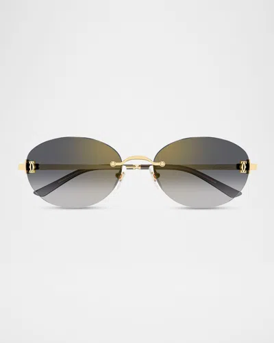 Cartier 54mm Metal Oval Sunglasses In Gold
