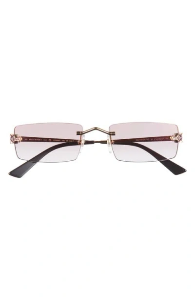 Cartier 55mm Rimless Rectangular Sunglasses In Gold