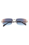 Cartier 56mm Rimless Rectangular Sunglasses In Gold/blue