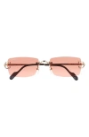 Cartier 56mm Rimless Rectangular Sunglasses In Pink
