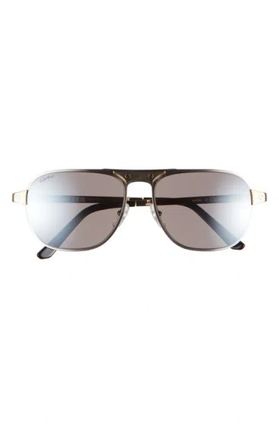 Cartier 58mm Aviator Sunglasses In Silver