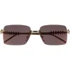 Cartier 58mm Rimless Rectangular Sunglasses In Gold/brown
