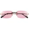 Cartier 59mm Rimless Rectangular Sunglasses In Pink
