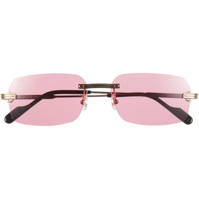 Cartier 59mm Rimless Rectangular Sunglasses In Pink