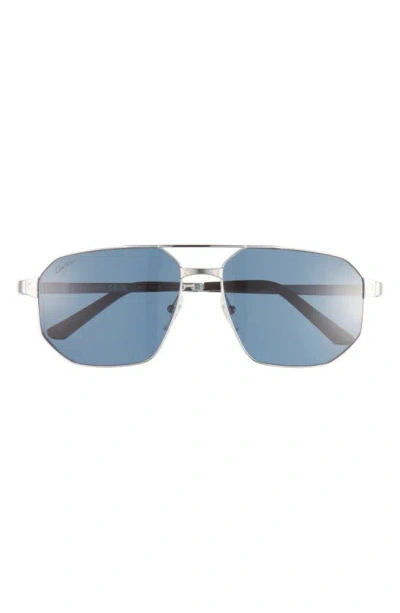 Cartier 60mm Polarized Pilot Sunglasses In Silver Blue