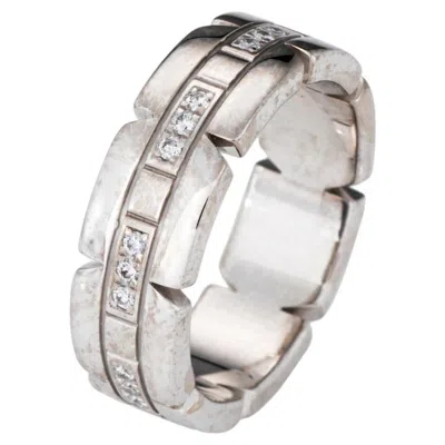 Pre-owned Cartier 90s  Tank Francaise Ring Eu 50 Sz 5.25 Band 18k White Gold Signed Jewelry