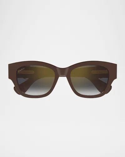 Cartier Acetate Rectangle Sunglasses In Brown