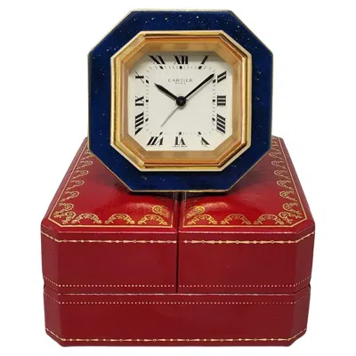 Pre-owned Cartier Alarm Clock Pendulette, Lapis Lazuli & Gold, Swiss, 1980s In Brown