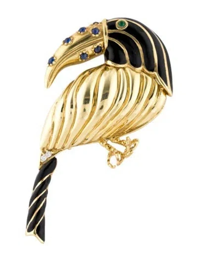 Pre-owned Cartier Aldo Cipullo Vintage Emerald, Sapphire & Diamond Toucan Brooch In Black