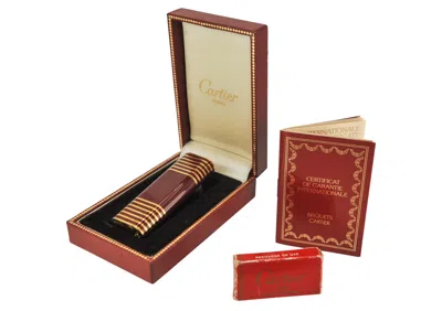 Pre-owned Cartier An Elegant  Gold Plated Striped Burgundy Lacquer Finish Art Deco Design In Red