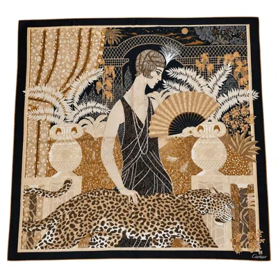 Pre-owned Cartier An Elegant Vintage  Silk Scarf, 90 � 90 Cm, Featuring A Spec... In Beige