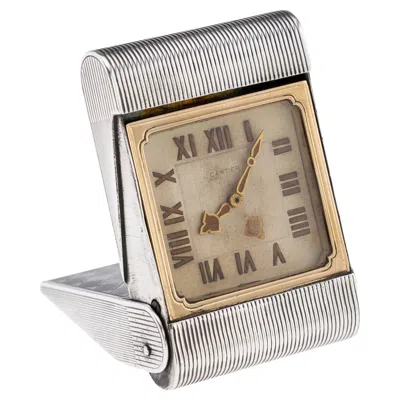 Pre-owned Cartier Antique 20th Century  Solid Silver Travel Clock C.1908 In Sand