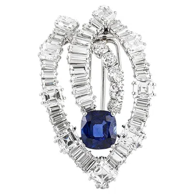 Pre-owned Cartier Antique Art Deco 1930s 7.64 Carat Burma Sapphire And 12.00 Carat Diamond Brooch In Blue