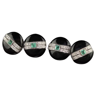 Pre-owned Cartier Antique Art Deco  Platinum Diamond Emerald And Onyx Cufflinks In Green