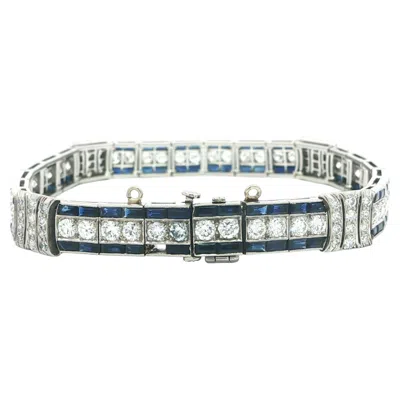 Pre-owned Cartier Antique Art Deco Platinum Sapphire 5ct Diamond Straight Line Bracelet In Blue