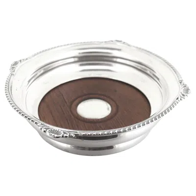 Pre-owned Cartier Antique Edwardian Signed Asprey & Co. Sterling Silver & Wood Wine Coaster