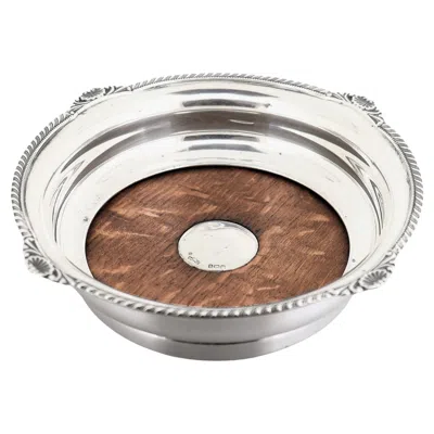Pre-owned Cartier Antique Edwardian Signed Asprey & Co. Sterling Silver & Wood Wine Coaster In Beige