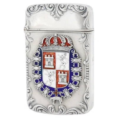 Pre-owned Cartier Antique Sterling Silver & Enamel Spanish Coat Of Arms Matchsafe