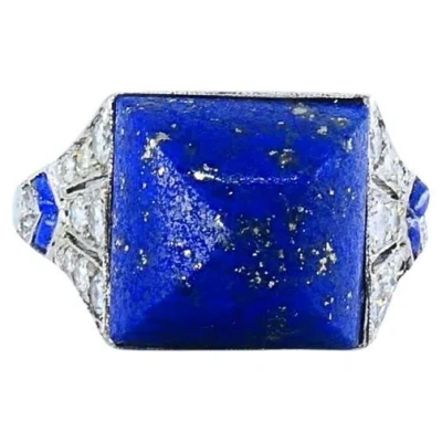 Pre-owned Cartier Art Deco Lapis Lazuli Diamond Platinum Ring In Multi