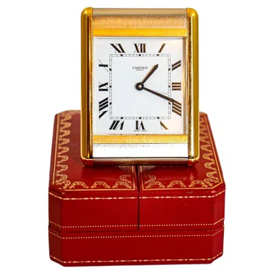 Pre-owned Cartier Art Deco Travel Desk Clock, 24k Gold-plated, France, 1970 In Red