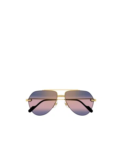 Cartier Men's Ct0427sm Metal Aviator Sunglasses In Blue Gold