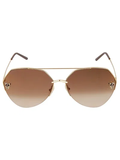 Cartier Aviator Heptagon Sunglasses In Gold/brown/grey