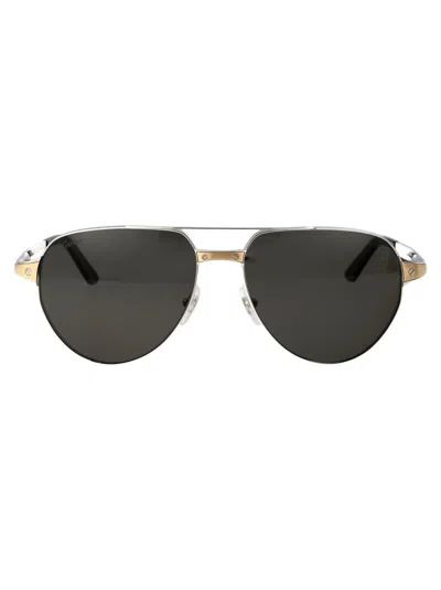 Cartier Aviator Sunglasses In 001 Silver Silver Smoke