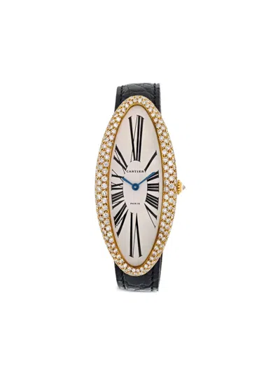 Pre-owned Cartier Baignoire Allongée 52mm In White