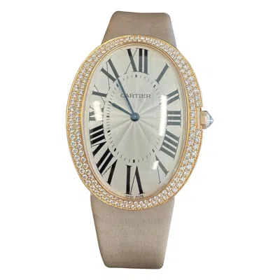 Pre-owned Cartier Baignoire Factory Diamonds 18k Rose Gold Satin Strap In Red